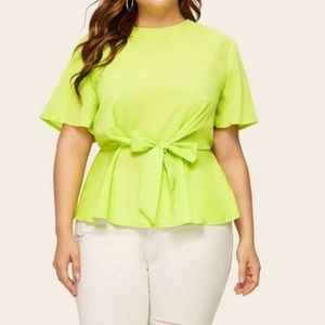 Neon Lime Tie Back Knotted Peplum Top